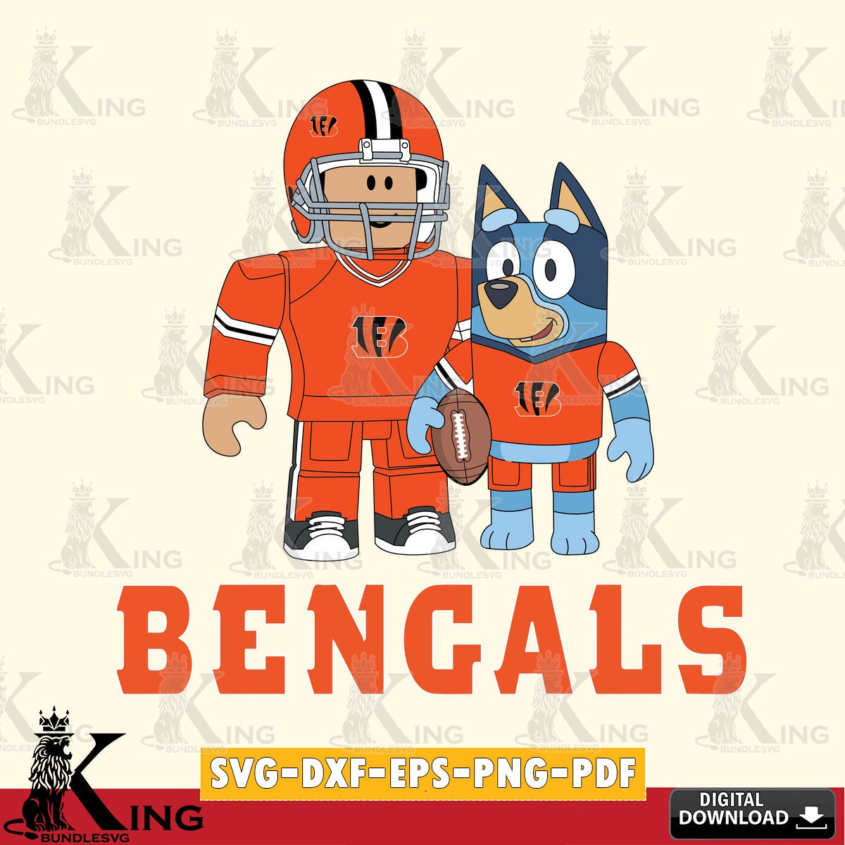 Cincinnati Bengals Roblox & Bluey Football SVG file , Cricut, NFL  File cut , Digital Download , PDF File