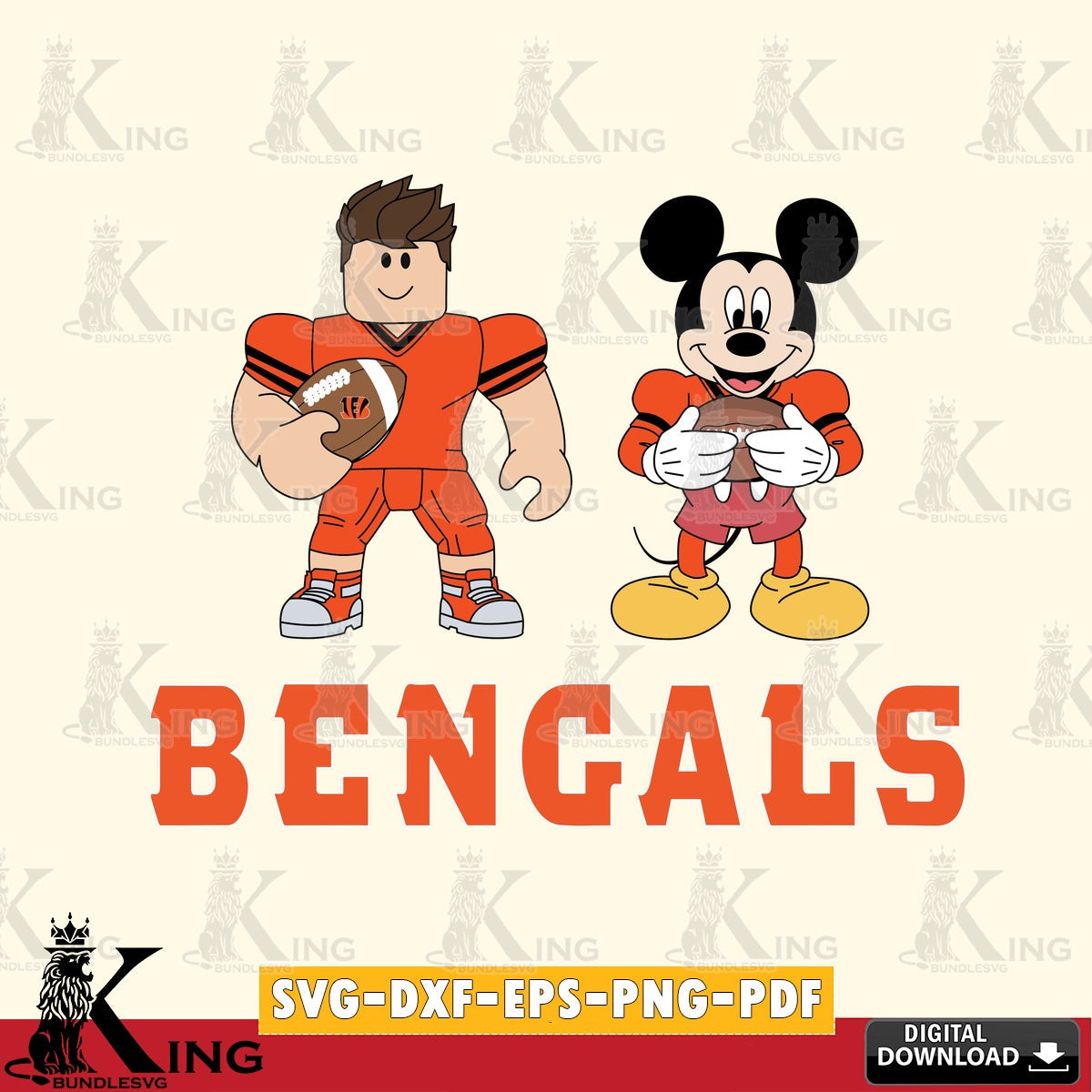 Cincinnati Bengals Roblox & Mickey Football SVG file , Cricut, NFL  File cut , Digital Download , PDF File