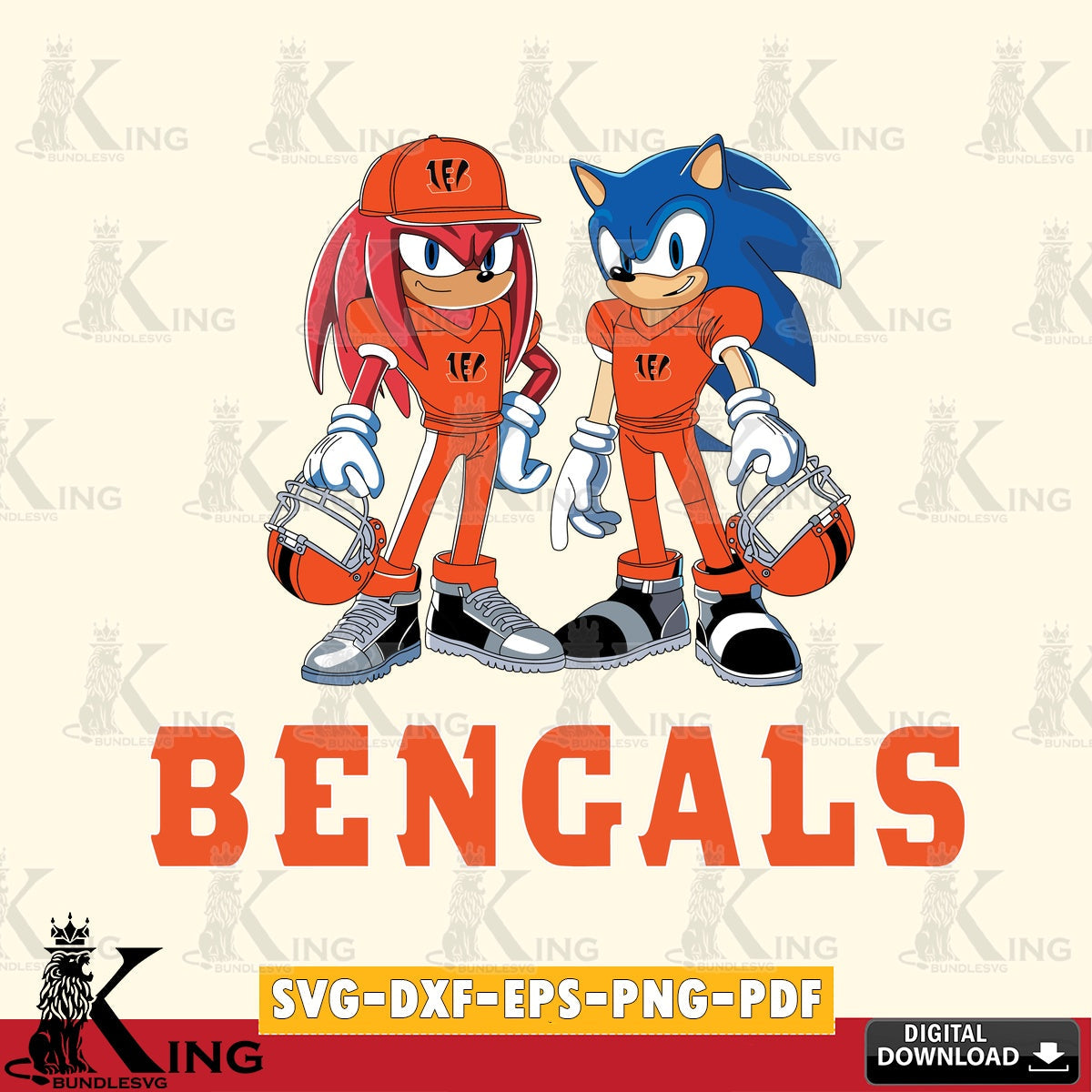 Stylish representation of Cincinnati Bengals Sonic and Knuckles player football, a digital file for silhouette cameo and cricut
