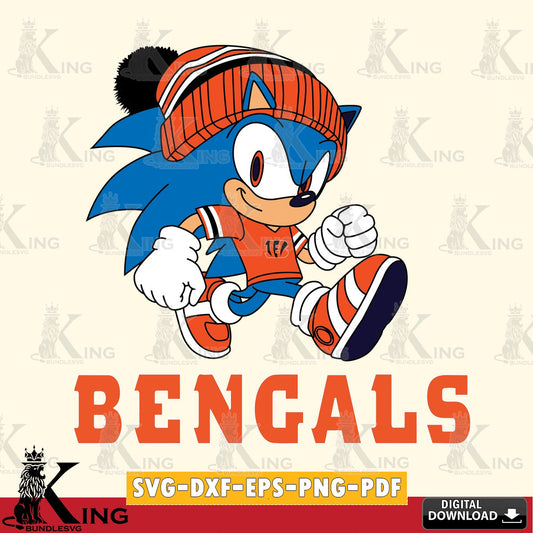 Artistic drawing of a Cincinnati Bengals Sonic Football SVG cut file for personalized gifts and laser projects