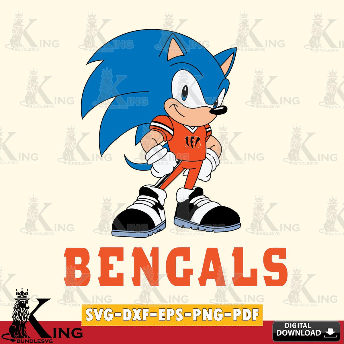High-quality graphic of Cincinnati Bengals Sonic Football Star Mascot, crafting file for iron-on transfer and vinyl decals