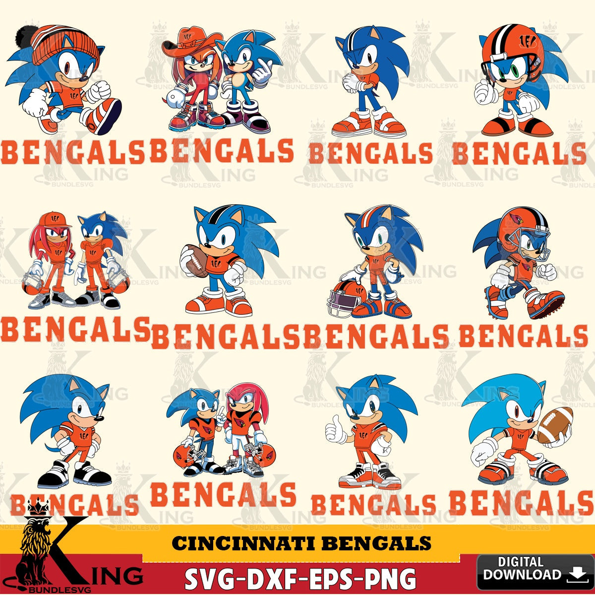 Cincinnati Bengals Sonic & Knuckles NFL FootballBundle SVG file, Vector , Digital Download , PDF File , Instant Download