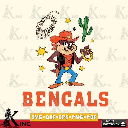 Cincinnati Bengals Taz Cowboy Western Cut file  , Digital Download , Instant Download, Looney Tunes svg, Football svg