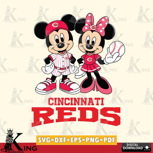 Cincinnati Reds Baseball Mickey Minnie Mouse SVG File, MLB for Cricut, Silhouette, Digital Download , file cut
