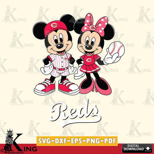 Cincinnati Reds Baseball Mickey Minnie Mouse SVG file , For Cricut,  File cut , Digital Download , PDF File, Cut Files