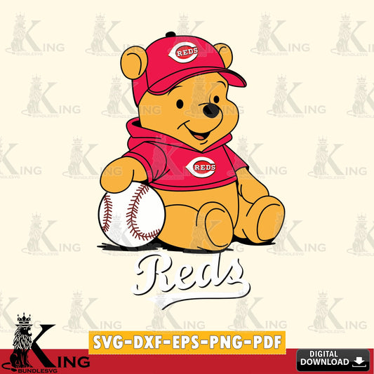 Detailed illustration of Cincinnati Reds Baseball Star Teddy, a digital download for Cricut Maker and paper crafts.