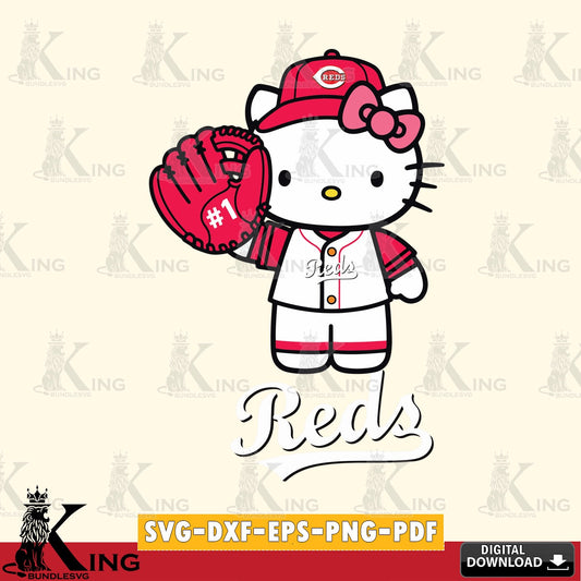 Jumbo collection of Cincinnati Reds Hello Kitty Baseball #1 vector illustration for POD merchandise and apparel
