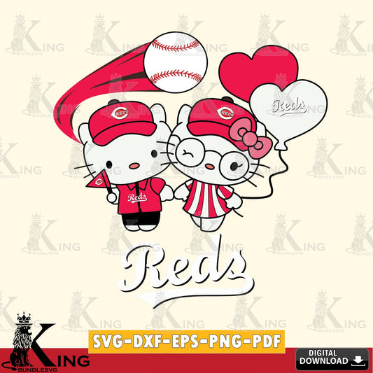 Huge collection of Cincinnati Reds Hello Kitty baseball couple SVG cut file for personalized gifts and laser projects