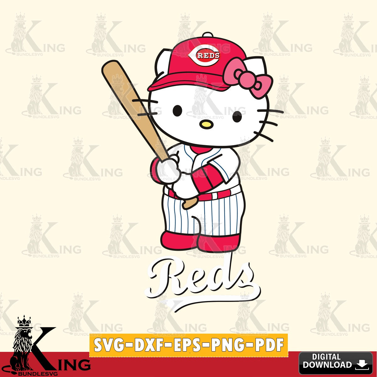 Variety pack of Cincinnati Reds Hello Kitty baseball batter digital clipart compatible with laser engraving and cutting