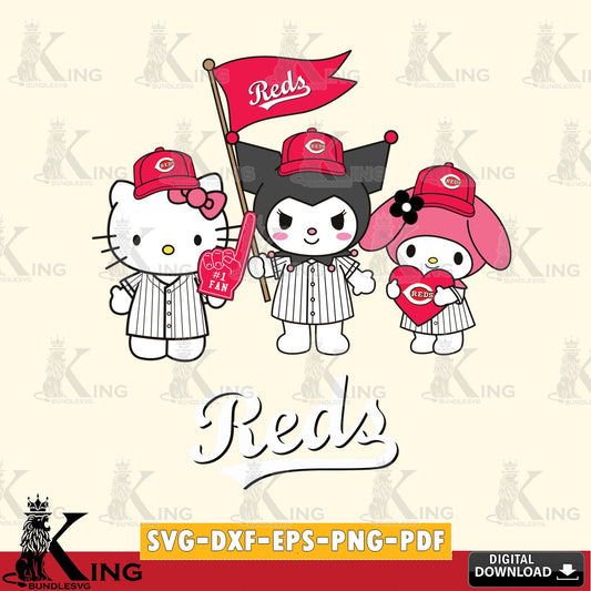 Vector design showing Cincinnati Reds Kawaii friends Baseball, a digital download for Cricut Maker and paper crafts