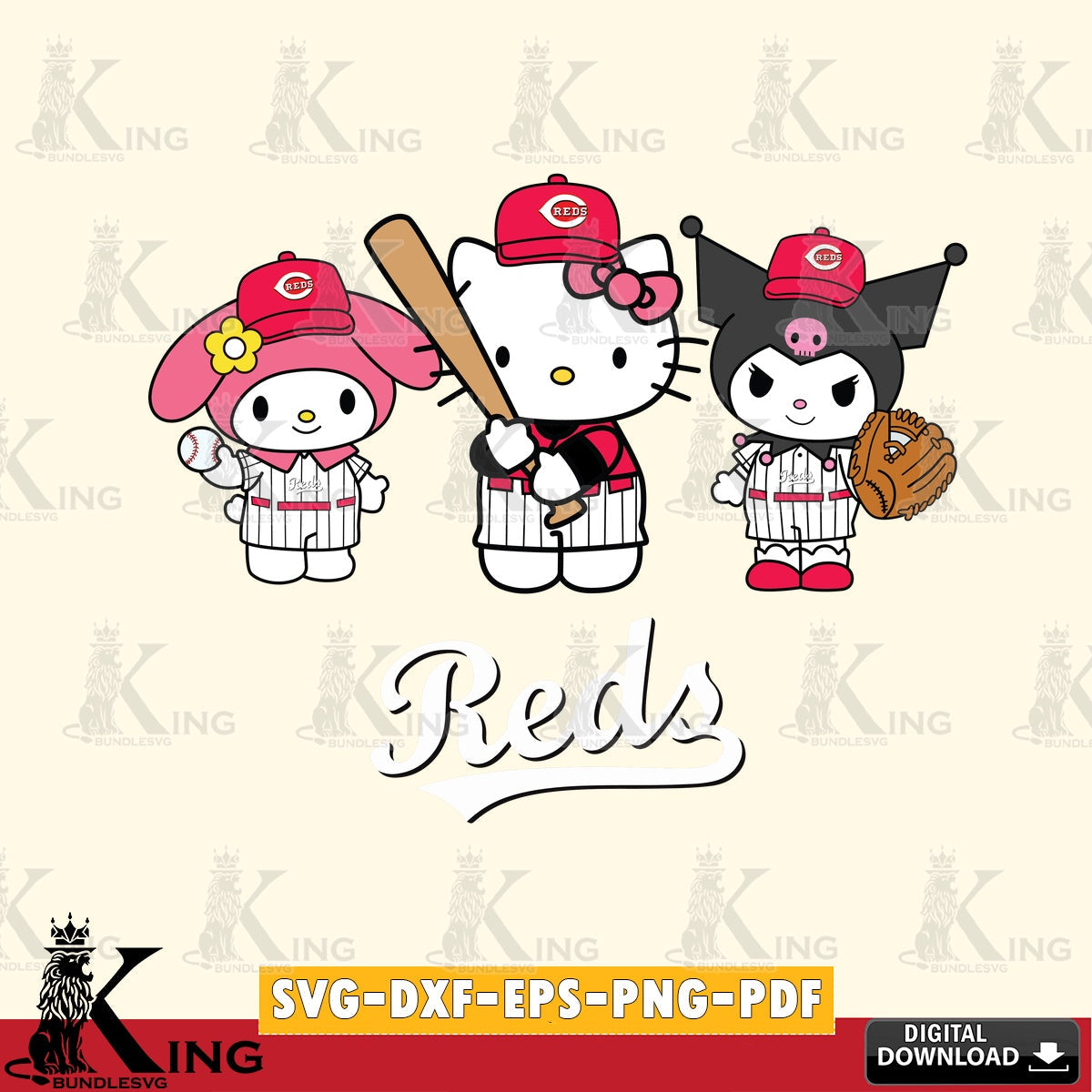 Modern graphic depicting Cincinnati Reds Kawaii baseball team, versatile clip art for stickers, decals, and mugs