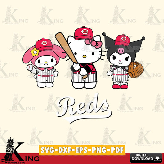 Modern graphic depicting Cincinnati Reds Kawaii baseball team, versatile clip art for stickers, decals, and mugs
