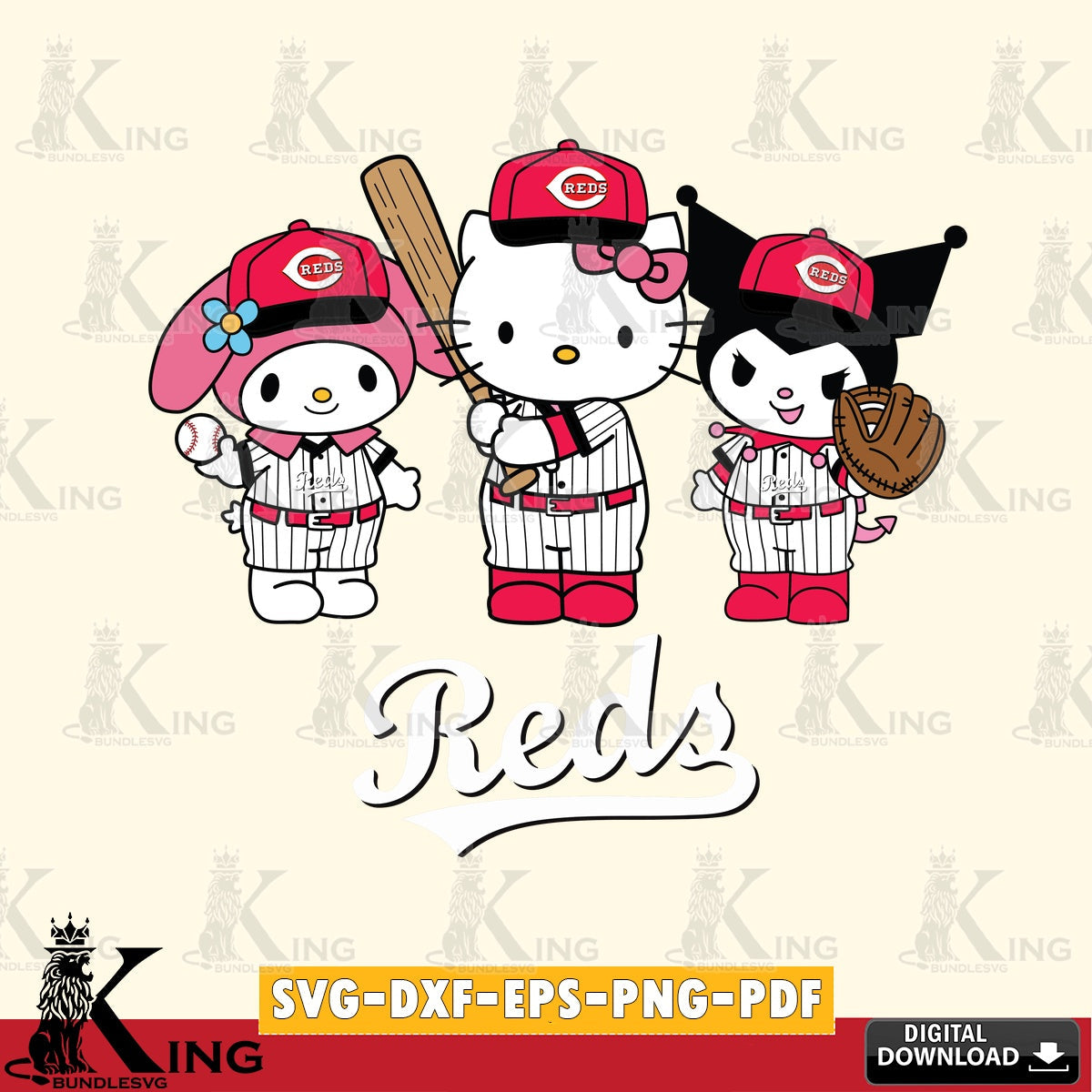 Eye-catching graphic of a Cincinnati Reds kawaii team baseball player, versatile clip art for stickers, decals, and mugs.