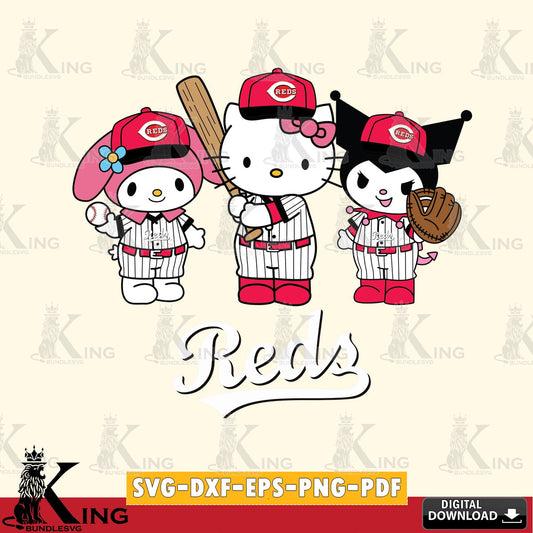 Eye-catching graphic of a Cincinnati Reds kawaii team baseball player, versatile clip art for stickers, decals, and mugs.