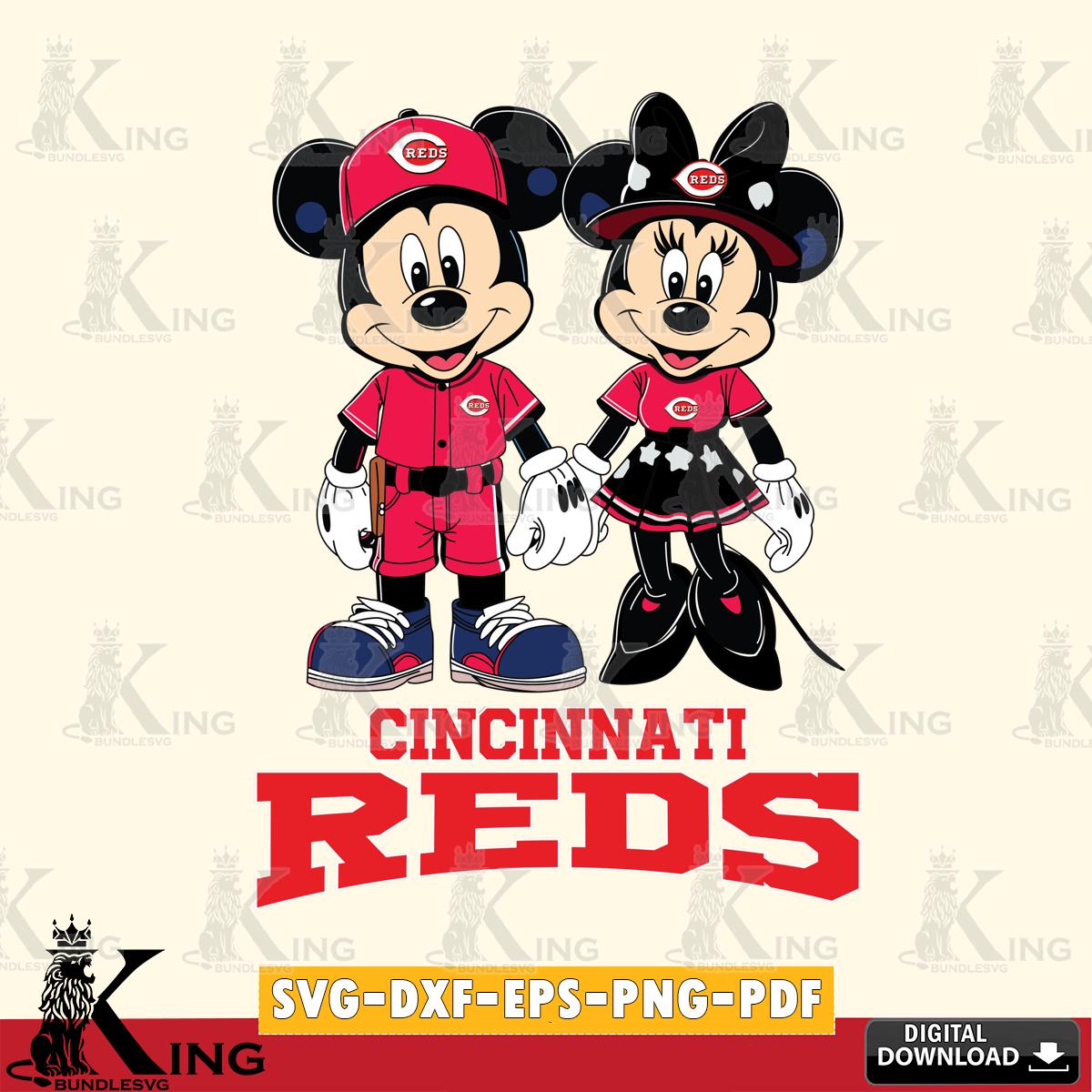 Cincinnati Reds Mickey Minnie Baseball SVG File, MLB for Cricut, Silhouette, Digital Download , file cut