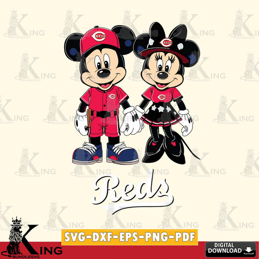 Cincinnati Reds Mickey Minnie Baseball SVG file , For Cricut,  File cut , Digital Download , PDF File, Cut Files