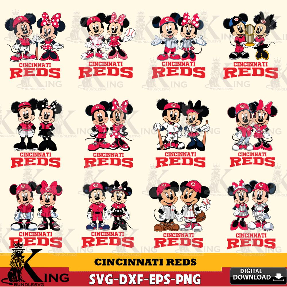 Cincinnati Reds Mickey Minnie MLB Bundle SVG DXF EPS PNG PDF, MLB for Cricut, Silhouette, Digital Download , file cut