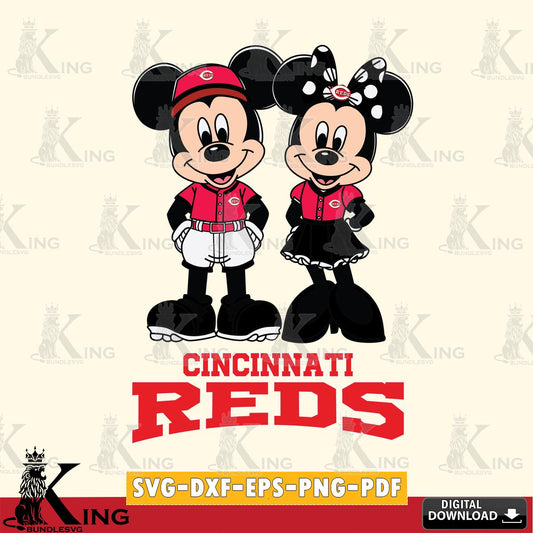 Cincinnati Reds Mickey Minnie Mouse Baseball SVG File, MLB for Cricut, Silhouette, Digital Download , file cut