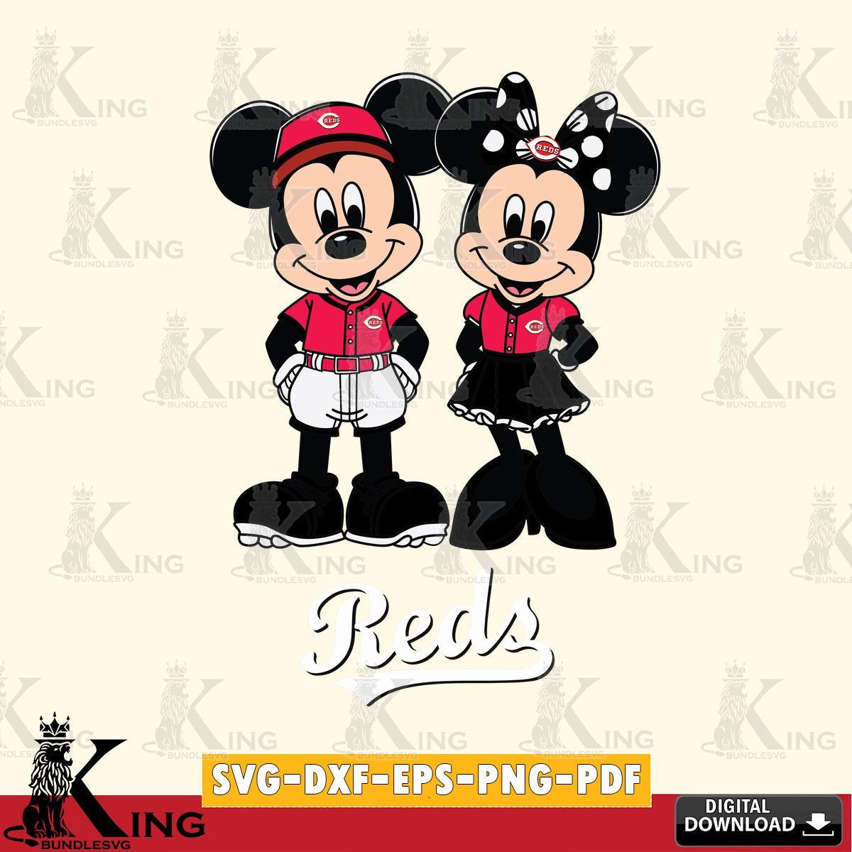 Cincinnati Reds Mickey Minnie Mouse Baseball SVG file , For Cricut,  File cut , Digital Download , PDF File, Cut Files