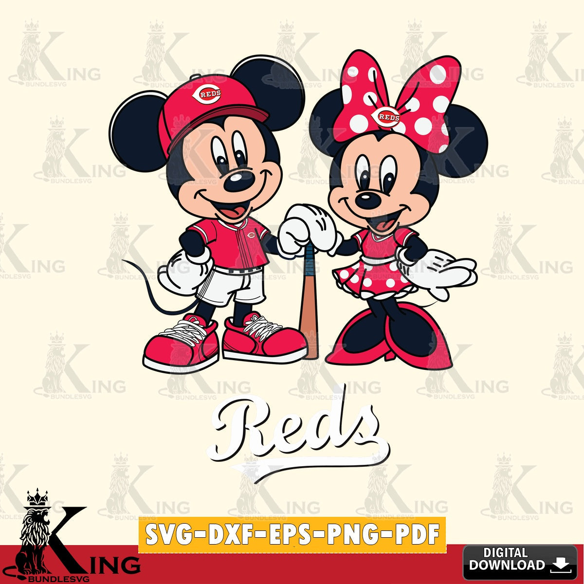 Cincinnati Reds Mickey Minnie Mouse Sport SVG file , For Cricut,  File cut , Digital Download , PDF File, Cut Files