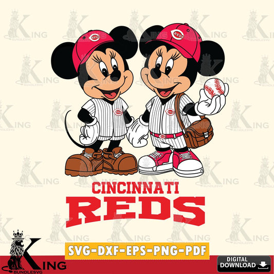 Cincinnati Reds Mickey Minnie Mouse couple SVG File, MLB for Cricut, Silhouette, Digital Download , file cut