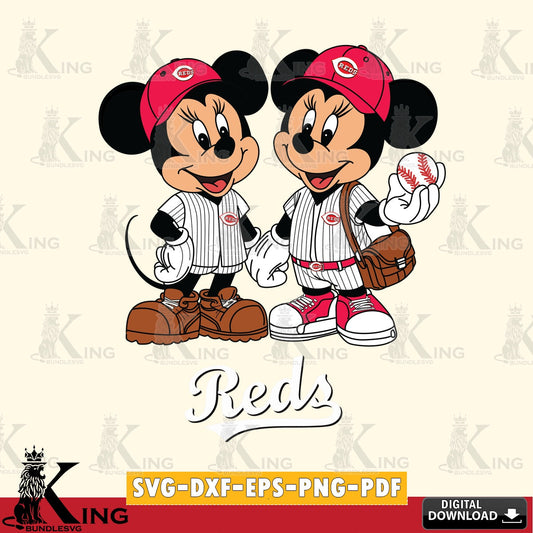 Cincinnati Reds Mickey Minnie Mouse couple SVG file , For Cricut,  File cut , Digital Download , PDF File, Cut Files