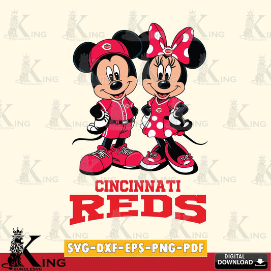 Cincinnati Reds Mickey Minnie Mouse couple sport SVG File, MLB for Cricut, Silhouette, Digital Download , file cut