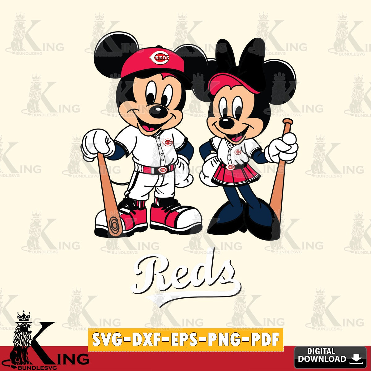 Cincinnati Reds Mickey Minnie Mouse player SVG file , For Cricut,  File cut , Digital Download , PDF File, Cut Files