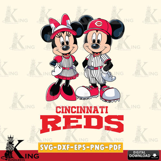Cincinnati Reds Mickey Minnie Sport SVG File, MLB for Cricut, Silhouette, Digital Download , file cut