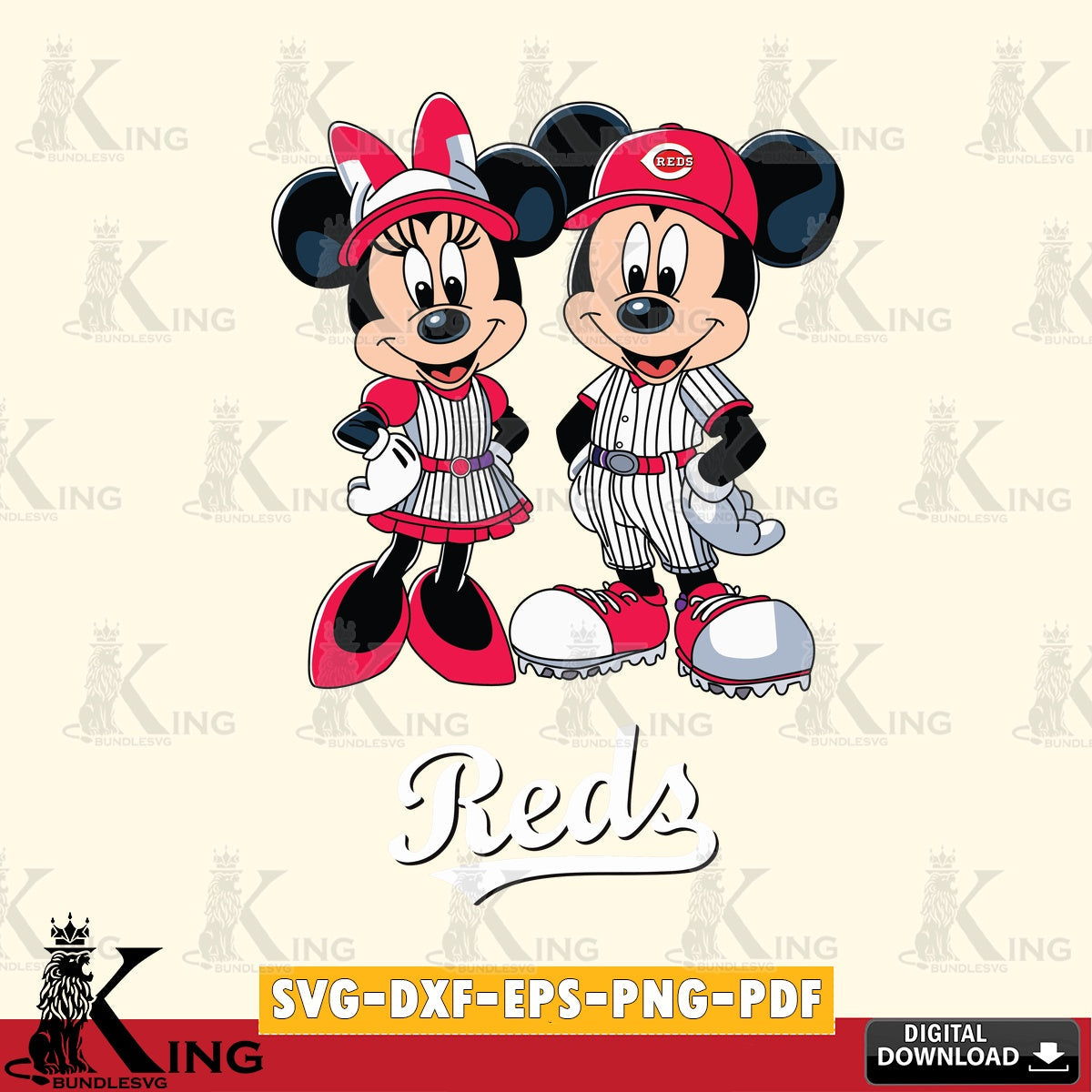 Cincinnati Reds Mickey Minnie Sport SVG file , For Cricut,  File cut , Digital Download , PDF File, Cut Files