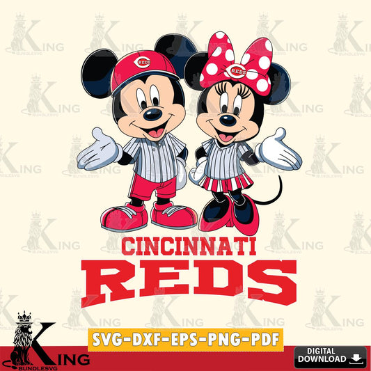 Cincinnati Reds Mickey Minnie couple SVG File, MLB for Cricut, Silhouette, Digital Download , file cut