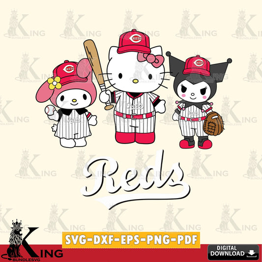 Huge collection of Cincinnati Reds Squad kitty kuromi melody versatile clip art for stickers, decals, and mugs