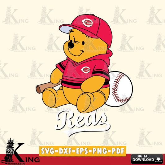 Creative design featuring Cincinnati Reds Winnie the Pooh Baseball as a crafting file for iron-on transfer and vinyl decals