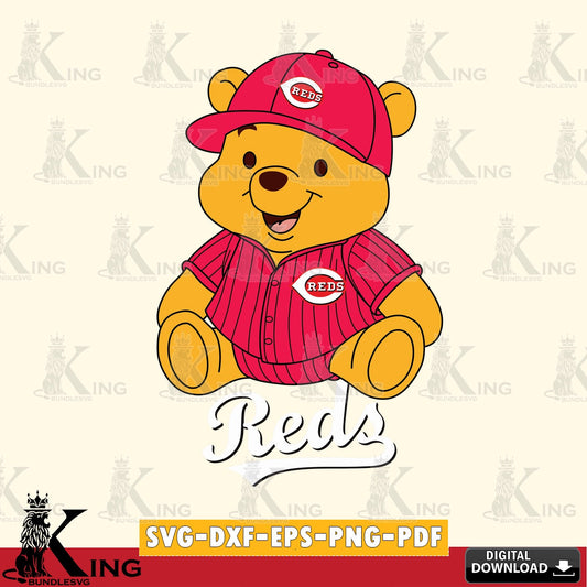 Stylish representation of Cincinnati Reds Winnie the Pooh cute baseball, cut file ideal for vinyl projects and T-shirt printing.