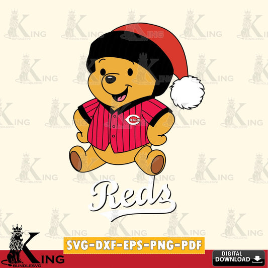 Vector design showing Cincinnati Reds Winnie the Pooh Play Ball, crafting file for iron-on transfer and vinyl decals.