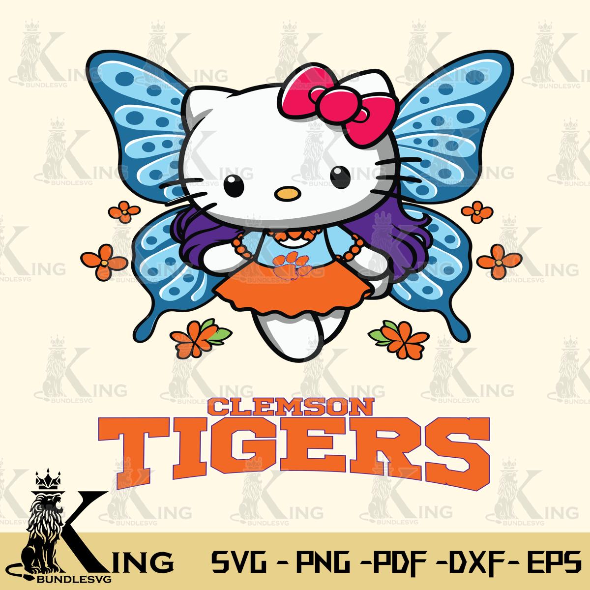 Clemson Tigers Butterfly Kitty Charm Svg Eps Dxf Png File, Digital Download