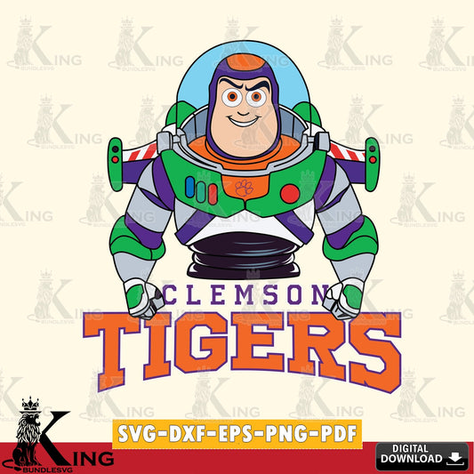 Unique artwork depicting Clemson Tigers Buzz Lightyear football, NCAA, vector art for engraving, cutting, and printing.