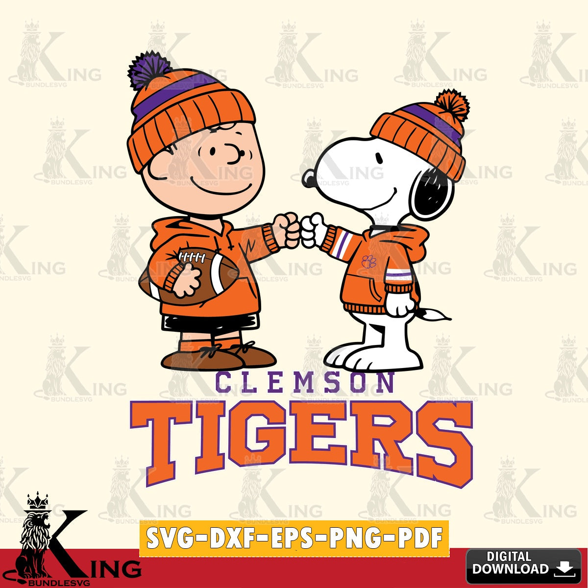 Clemson Tigers CharlieBrown Football Fist Bump SVG, Cricut, Cut file  , Digital Download , Instant Download, Peanuts svg, NCAA svg, Football svg, Sport svg