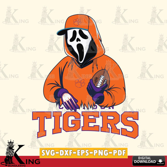 Detailed illustration of Clemson Tigers Ghostface Scream football player, a NCAA cut file for personalized gifts and laser