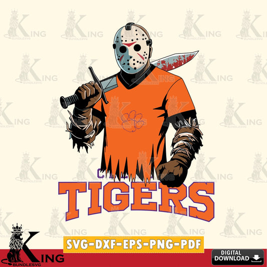 Printable art of Clemson Tigers Jason Voorhees Football, PNG clipart for sublimation printing and graphic design