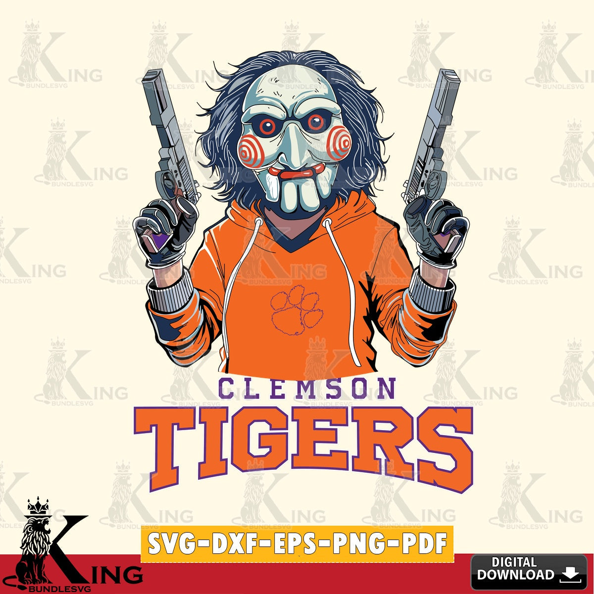 Custom design featuring a Clemson Tigers Jigsaw Billy Football vector art for engraving, cutting, and printing.
