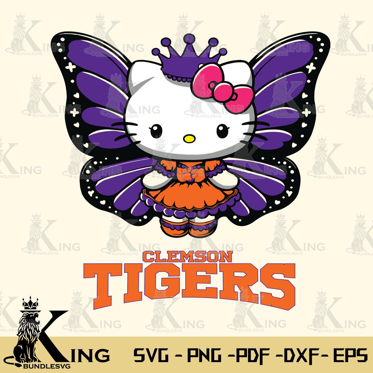 Clemson Tigers Kitty Wings & Flowers Svg Eps Dxf Png File, Digital Download