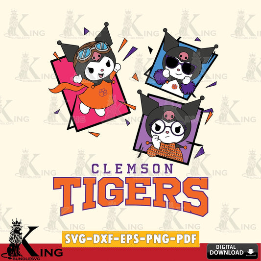 Clemson Tigers Kuromi Action Football SVG file, Cricut, Cut file  , Digital Download , Instant Download, Sanrio svg, Clipart
