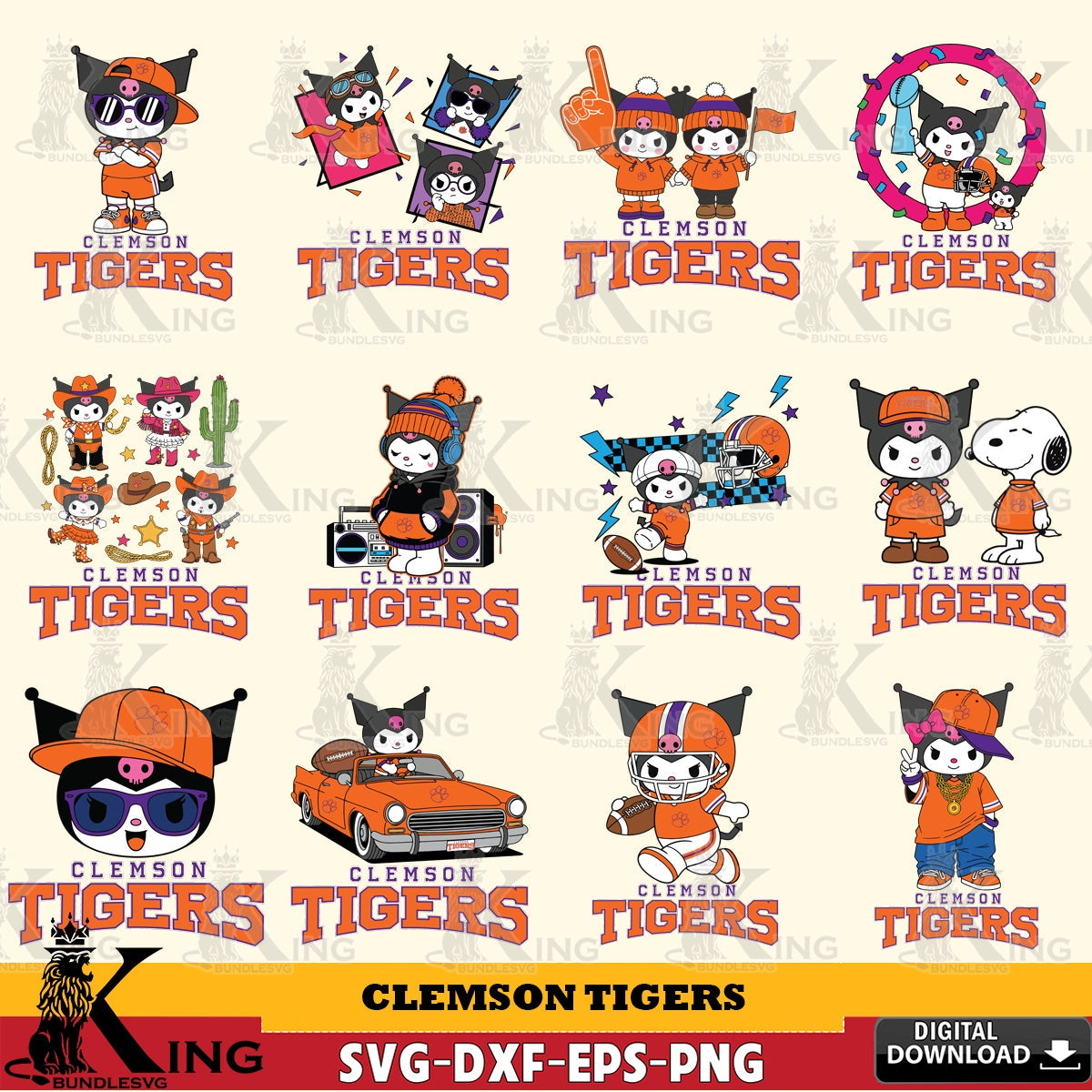 Clemson Tigers Kuromi Football Jersey NCAA Bundle SVG file, Cricut, Cut file  , Digital Download , Instant Download, Sanrio svg, Clipart