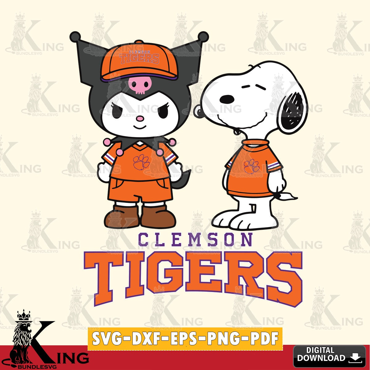 Clemson Tigers Kuromi Snoopy Football SVG file, Cricut, Cut file  , Digital Download , Instant Download, Sanrio svg, Clipart