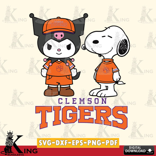 Clemson Tigers Kuromi Snoopy Football SVG file, Cricut, Cut file  , Digital Download , Instant Download, Sanrio svg, Clipart