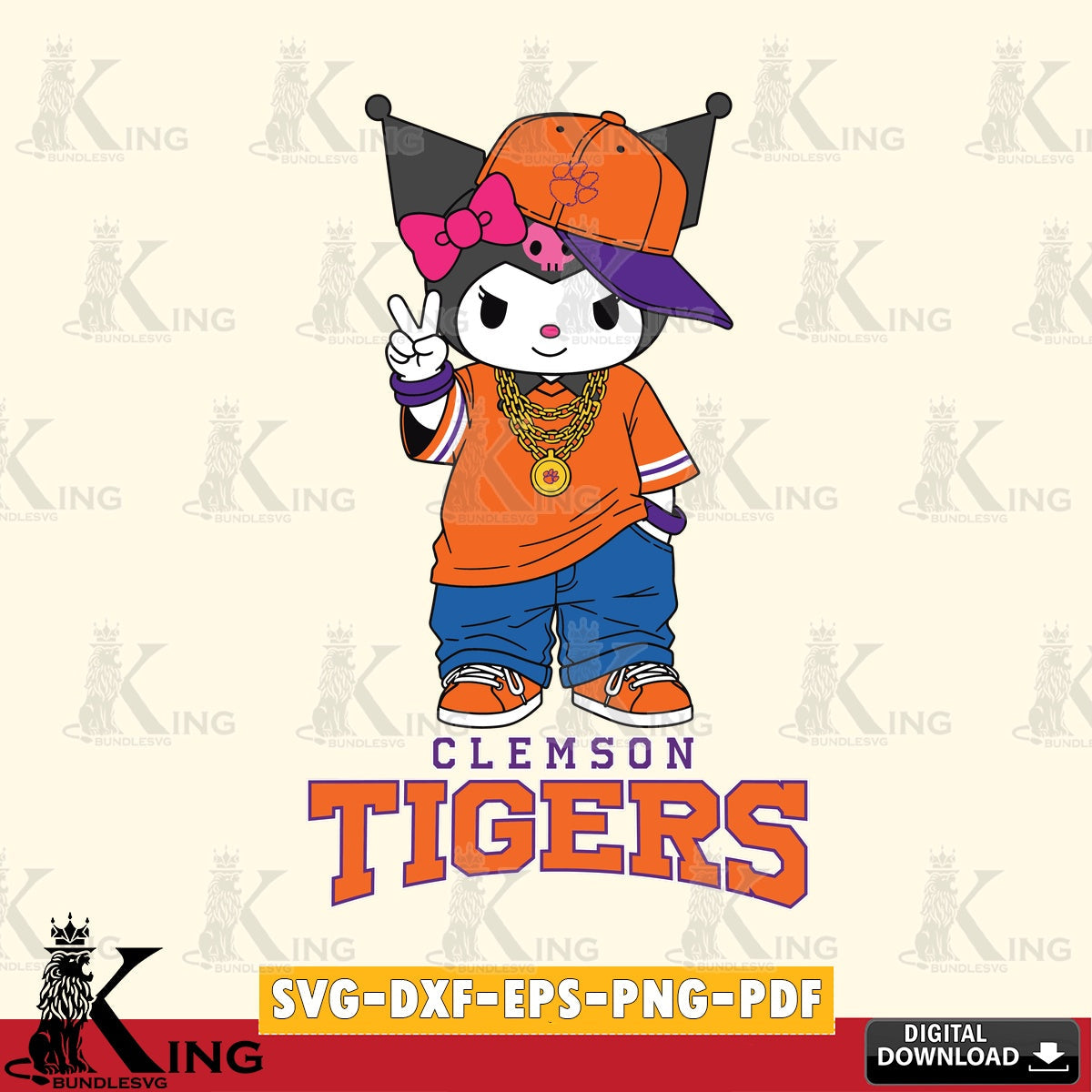 Clemson Tigers Kuromi Streetwear Style SVG file, Cricut, Cut file  , Digital Download , Instant Download, Sanrio svg, Clipart