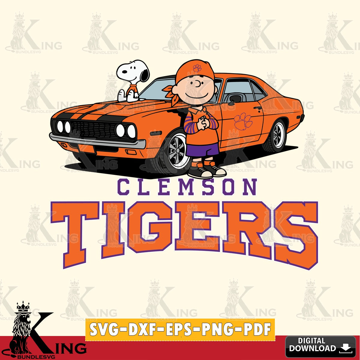 Clemson Tigers Peanuts Muscle Car SVG, Cricut, Cut file  , Digital Download , Instant Download, Peanuts svg, NCAA svg, Football svg, Sport svg