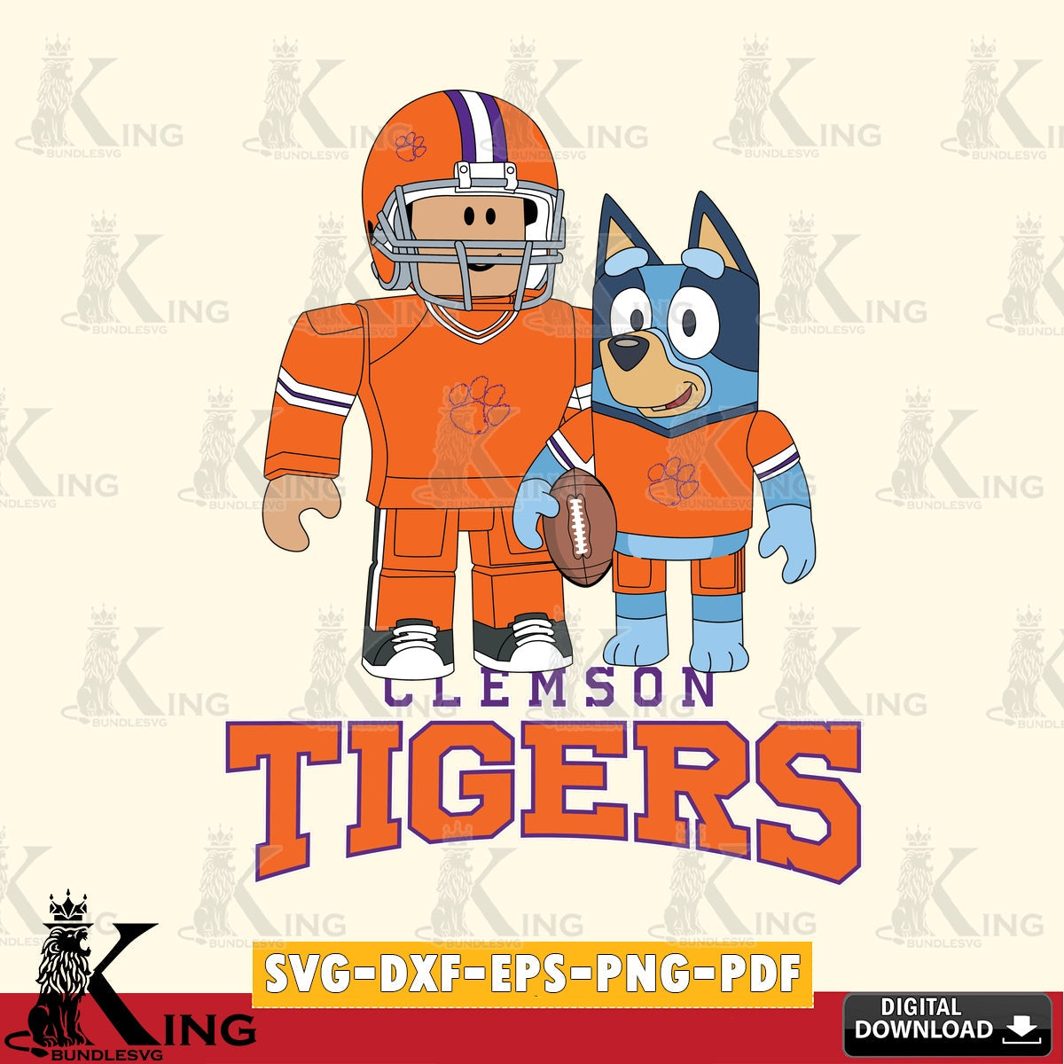 Clemson Tigers Roblox & Bluey Football SVG file , NCAA Cricut,  File cut , Digital Download , PDF File