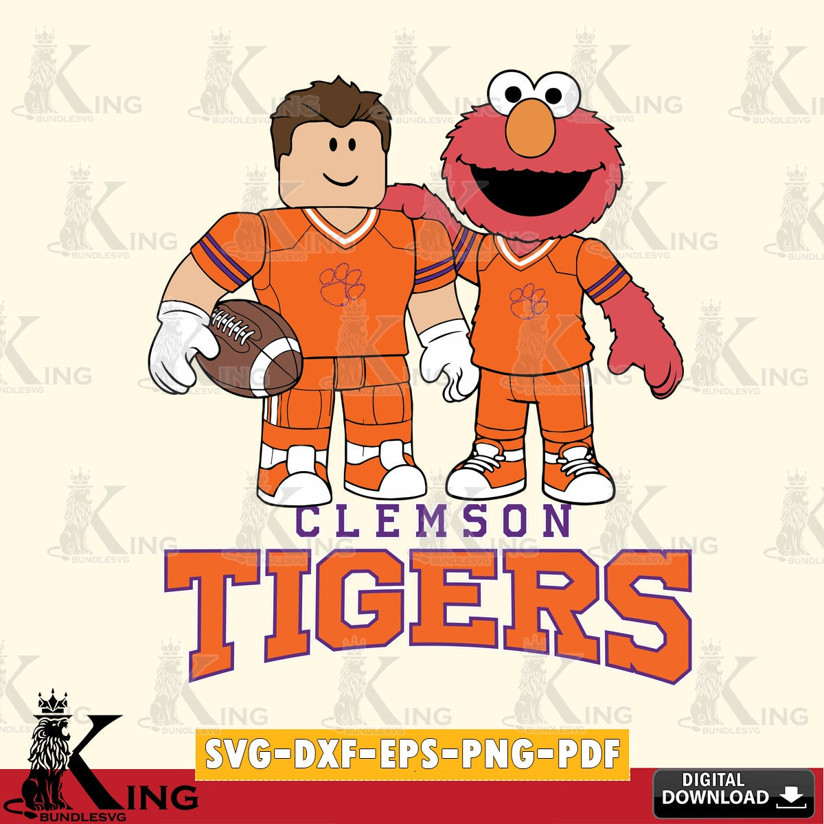 Clemson Tigers Roblox & Elmo Football SVG file , NCAA Cricut,  File cut , Digital Download , PDF File